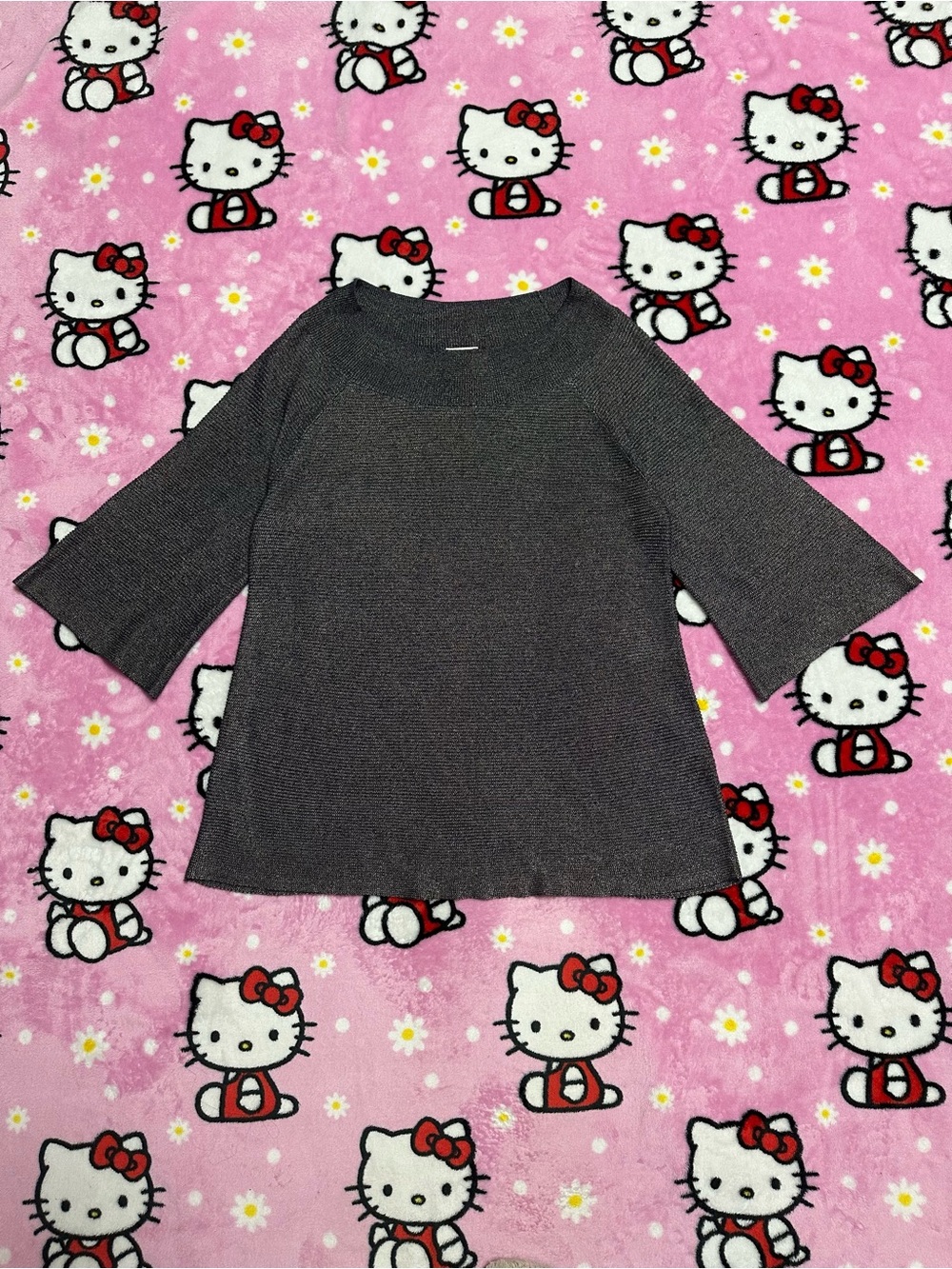 Chico's Metallic Gray 3/4 Sleeve Knit Top